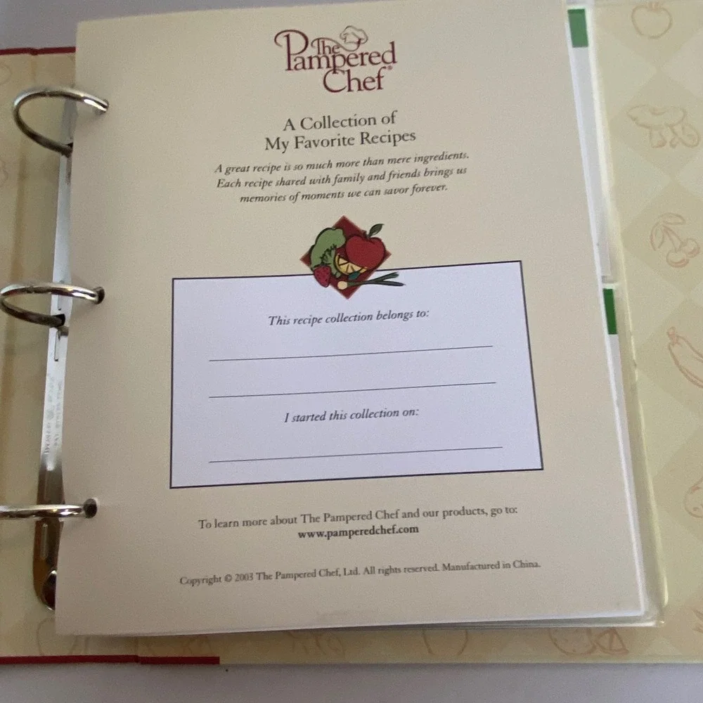 Pampered‎ Chef Recipe Collection Binder 3-Ring Organizer Recipe Cards